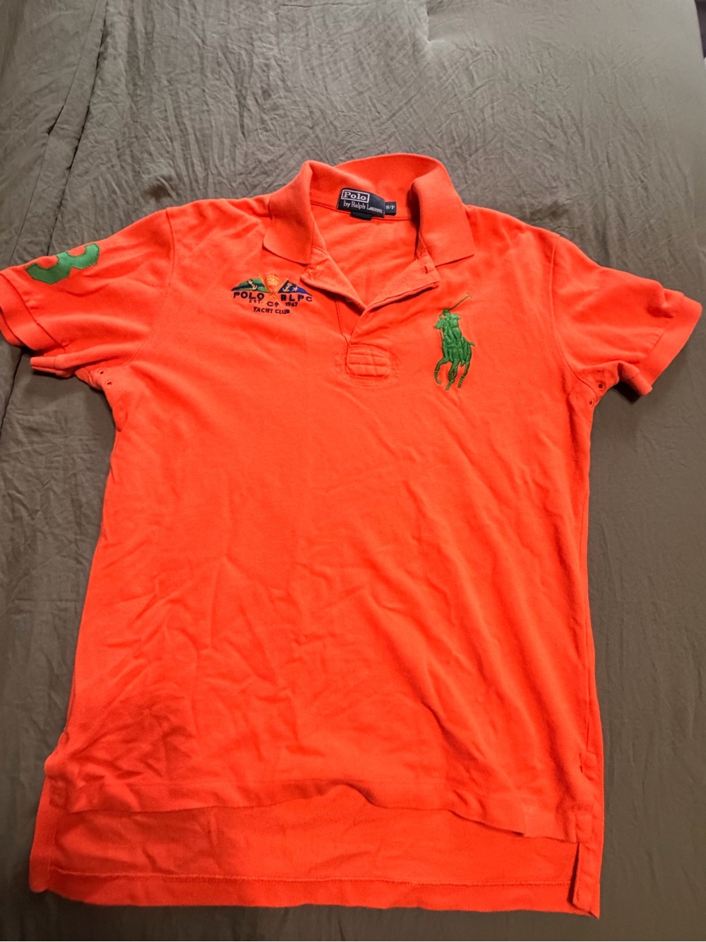 Ralph Lauren Orange Polo with Green Pony Embroidery